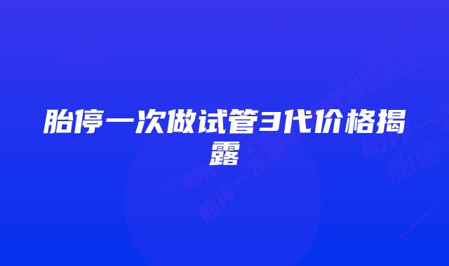 胎停一次做试管3代价格揭露