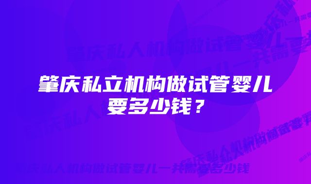 肇庆私立机构做试管婴儿要多少钱？