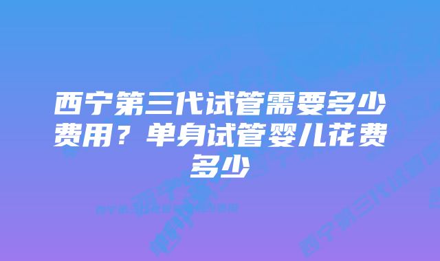 西宁第三代试管需要多少费用？单身试管婴儿花费多少