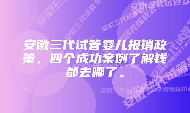 安徽三代试管婴儿报销政策，四个成功案例了解钱都去哪了。