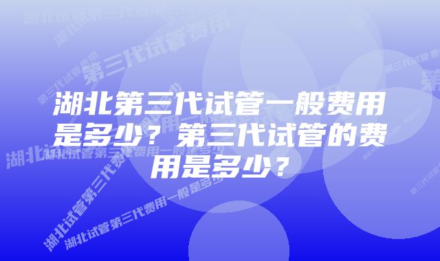 湖北第三代试管一般费用是多少？第三代试管的费用是多少？