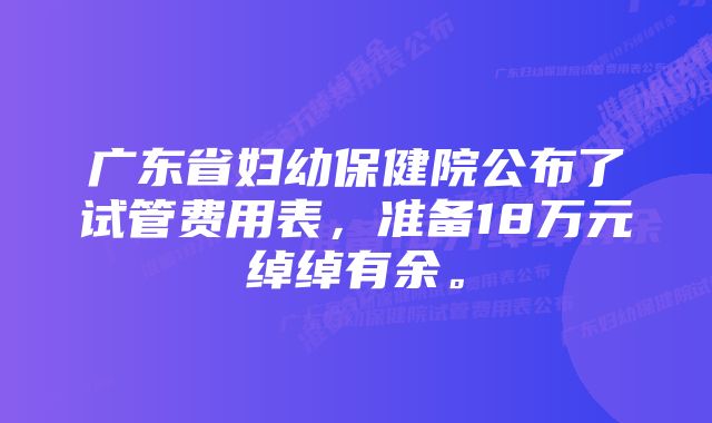 广东省妇幼保健院公布了试管费用表，准备18万元绰绰有余。