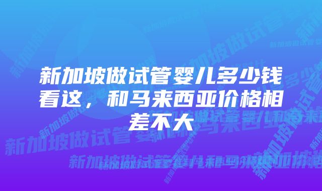 新加坡做试管婴儿多少钱看这，和马来西亚价格相差不大