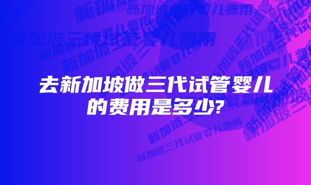 去新加坡做三代试管婴儿的费用是多少?