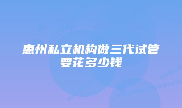 惠州私立机构做三代试管要花多少钱