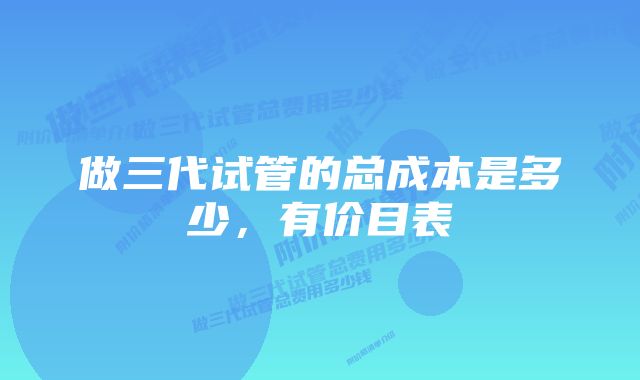 做三代试管的总成本是多少，有价目表