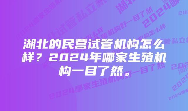 湖北的民营试管机构怎么样？2024年哪家生殖机构一目了然。