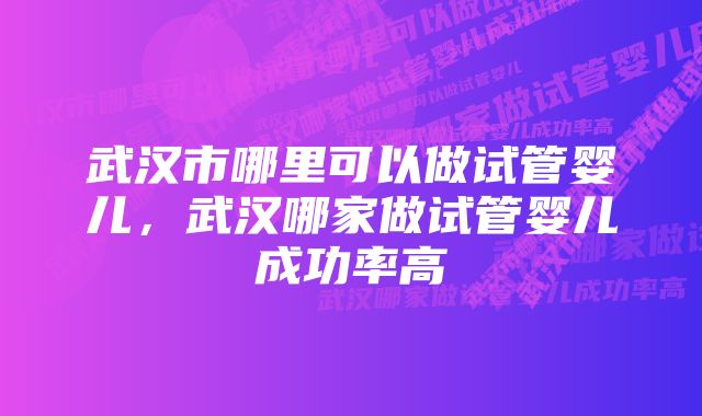 武汉市哪里可以做试管婴儿，武汉哪家做试管婴儿成功率高