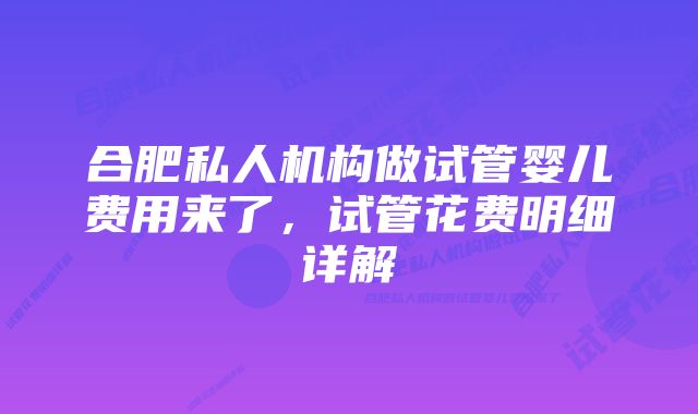 合肥私人机构做试管婴儿费用来了，试管花费明细详解