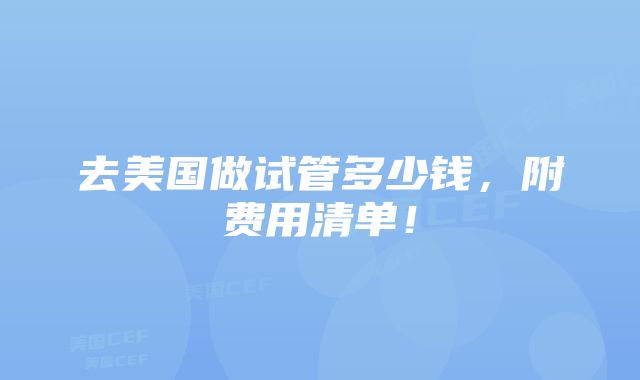 去美国做试管多少钱，附费用清单！