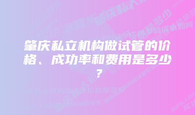 肇庆私立机构做试管的价格、成功率和费用是多少？