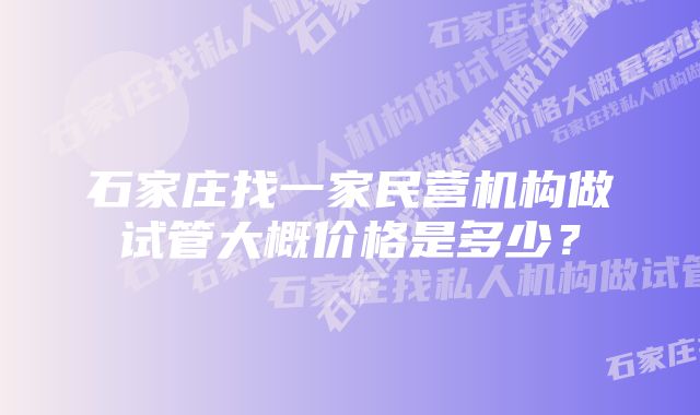 石家庄找一家民营机构做试管大概价格是多少？