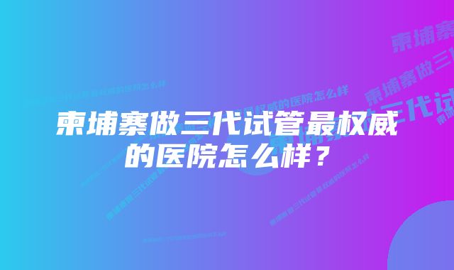 柬埔寨做三代试管最权威的医院怎么样？