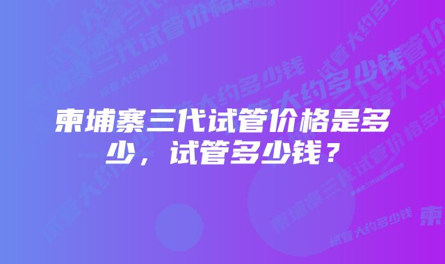 柬埔寨三代试管价格是多少，试管多少钱？