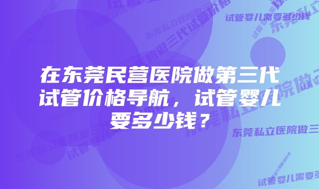 在东莞民营医院做第三代试管价格导航，试管婴儿要多少钱？