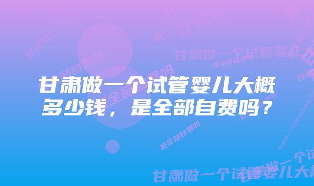 甘肃做一个试管婴儿大概多少钱，是全部自费吗？