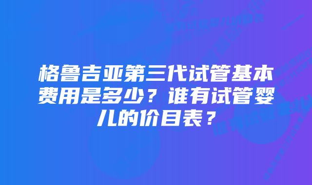 格鲁吉亚第三代试管基本费用是多少？谁有试管婴儿的价目表？