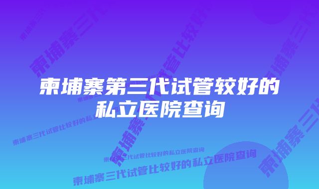 柬埔寨第三代试管较好的私立医院查询