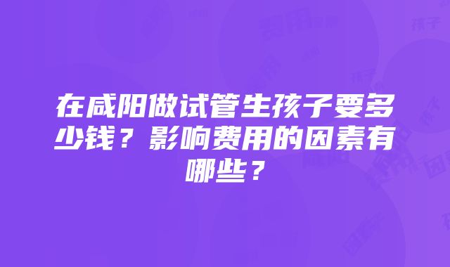 在咸阳做试管生孩子要多少钱？影响费用的因素有哪些？