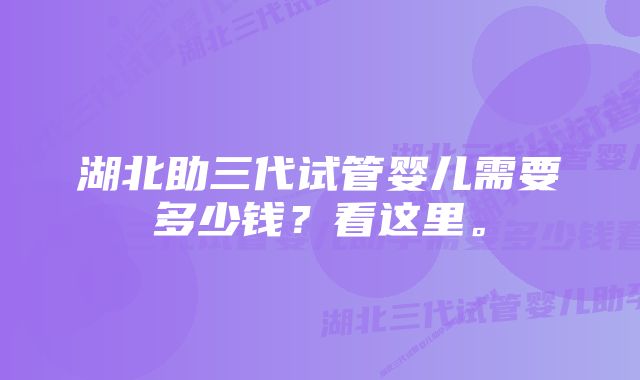 湖北助三代试管婴儿需要多少钱？看这里。