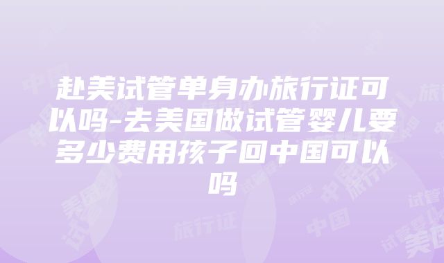 赴美试管单身办旅行证可以吗-去美国做试管婴儿要多少费用孩子回中国可以吗