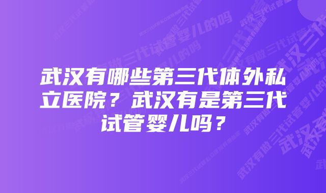 武汉有哪些第三代体外私立医院？武汉有是第三代试管婴儿吗？