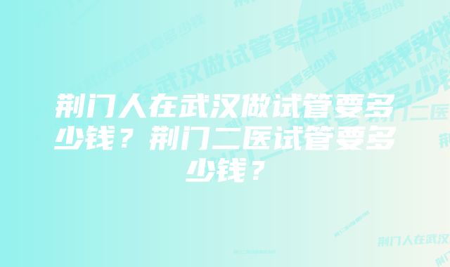 荆门人在武汉做试管要多少钱？荆门二医试管要多少钱？