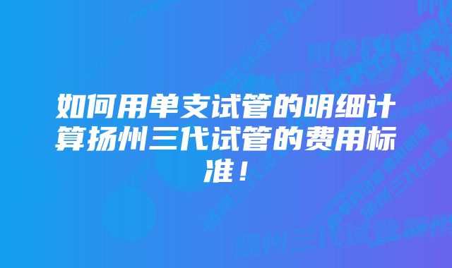 如何用单支试管的明细计算扬州三代试管的费用标准！