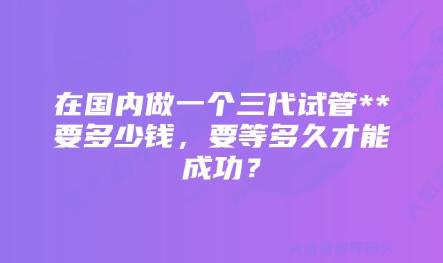 在国内做一个三代试管**要多少钱，要等多久才能成功？