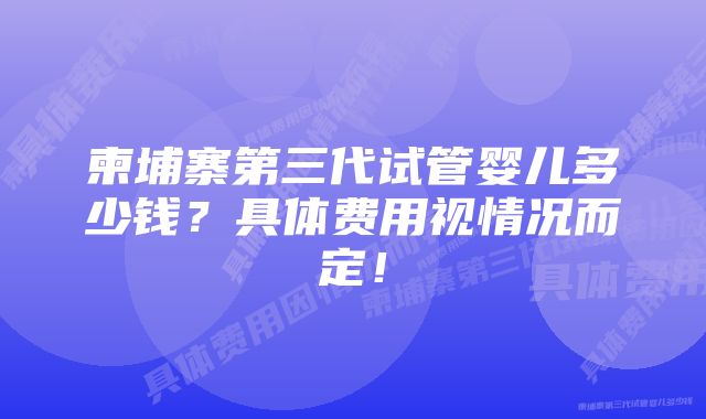 柬埔寨第三代试管婴儿多少钱？具体费用视情况而定！