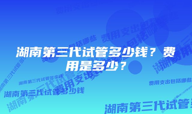 湖南第三代试管多少钱？费用是多少？