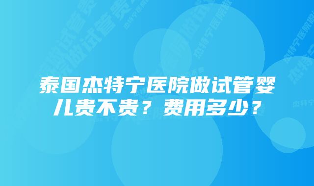 泰国杰特宁医院做试管婴儿贵不贵？费用多少？