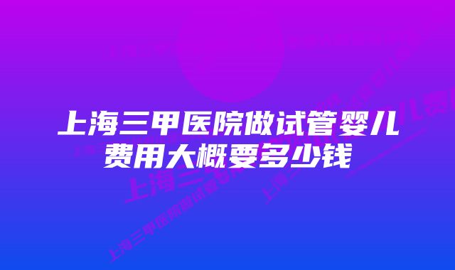 上海三甲医院做试管婴儿费用大概要多少钱