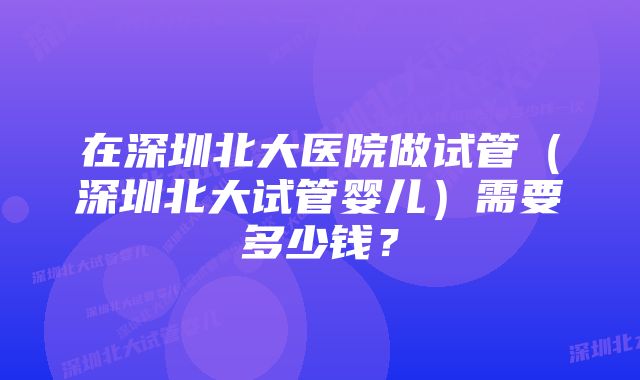 在深圳北大医院做试管（深圳北大试管婴儿）需要多少钱？