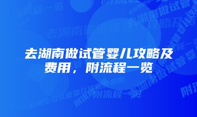 去湖南做试管婴儿攻略及费用，附流程一览