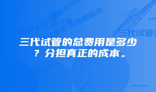 三代试管的总费用是多少？分担真正的成本。