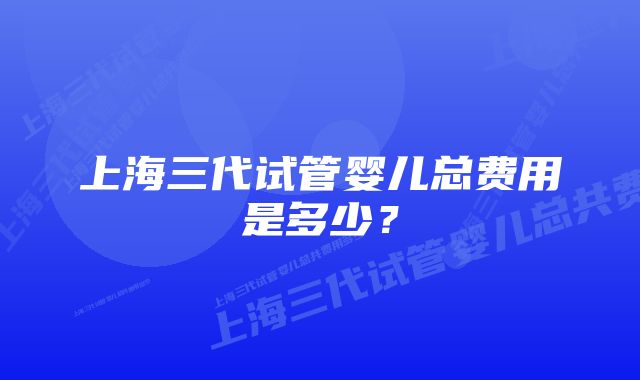 上海三代试管婴儿总费用是多少？