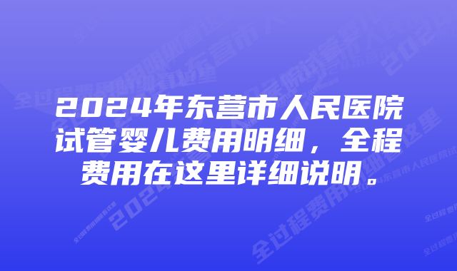 2024年东营市人民医院试管婴儿费用明细，全程费用在这里详细说明。