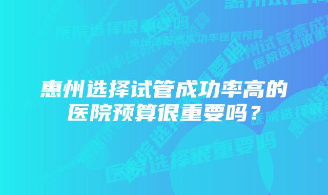 惠州选择试管成功率高的医院预算很重要吗？