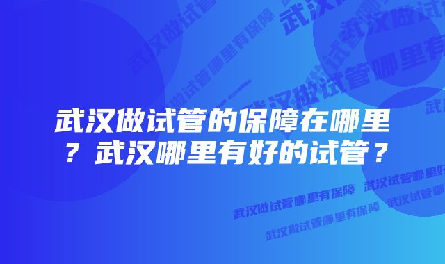 武汉做试管的保障在哪里？武汉哪里有好的试管？