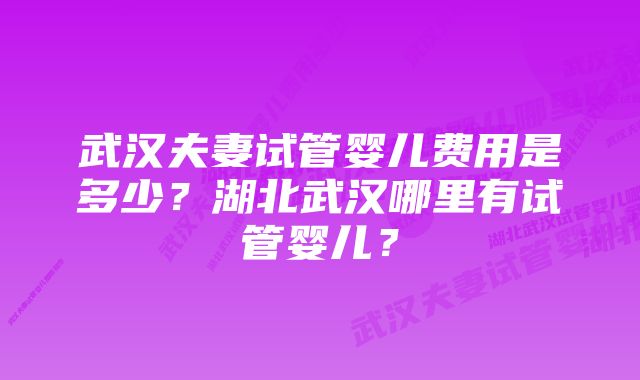 武汉夫妻试管婴儿费用是多少？湖北武汉哪里有试管婴儿？