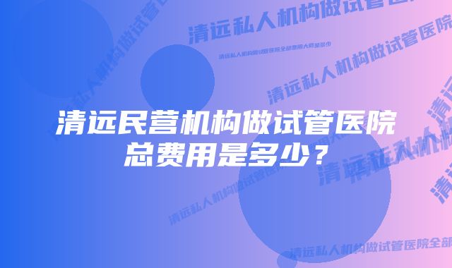 清远民营机构做试管医院总费用是多少？