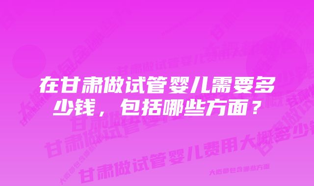 在甘肃做试管婴儿需要多少钱，包括哪些方面？