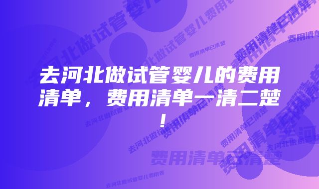 去河北做试管婴儿的费用清单，费用清单一清二楚！