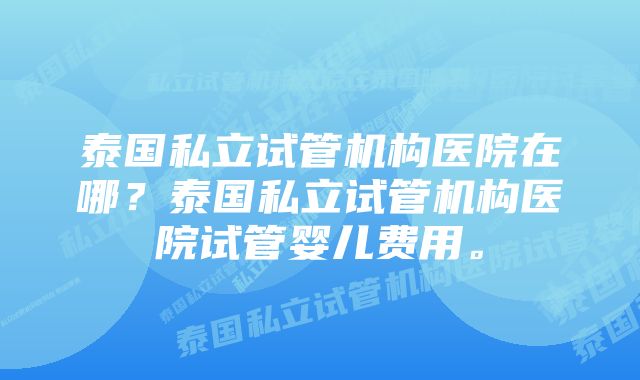 泰国私立试管机构医院在哪？泰国私立试管机构医院试管婴儿费用。