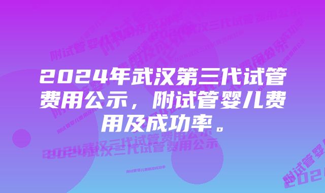 2024年武汉第三代试管费用公示，附试管婴儿费用及成功率。