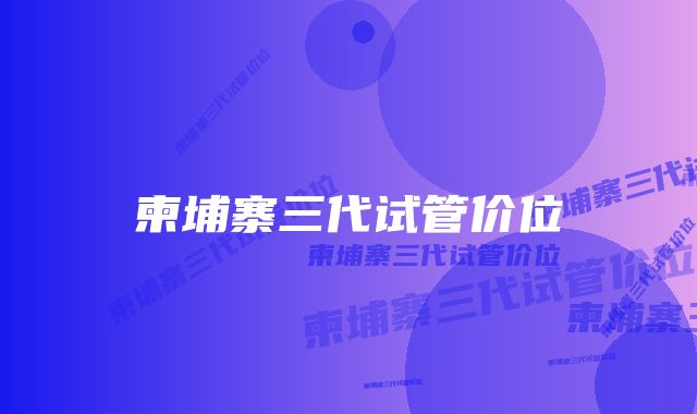 柬埔寨三代试管价位