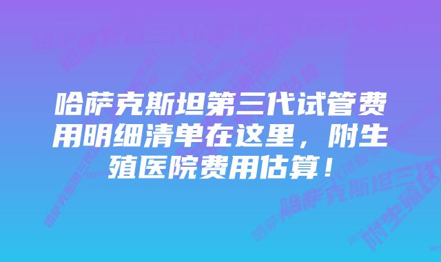 哈萨克斯坦第三代试管费用明细清单在这里，附生殖医院费用估算！