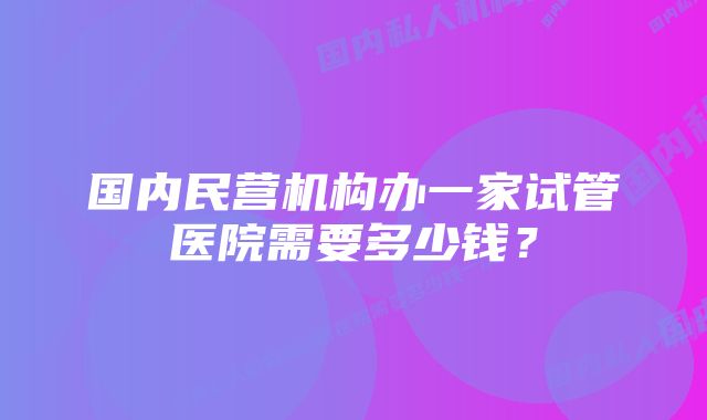 国内民营机构办一家试管医院需要多少钱？