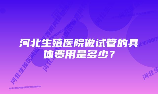 河北生殖医院做试管的具体费用是多少？